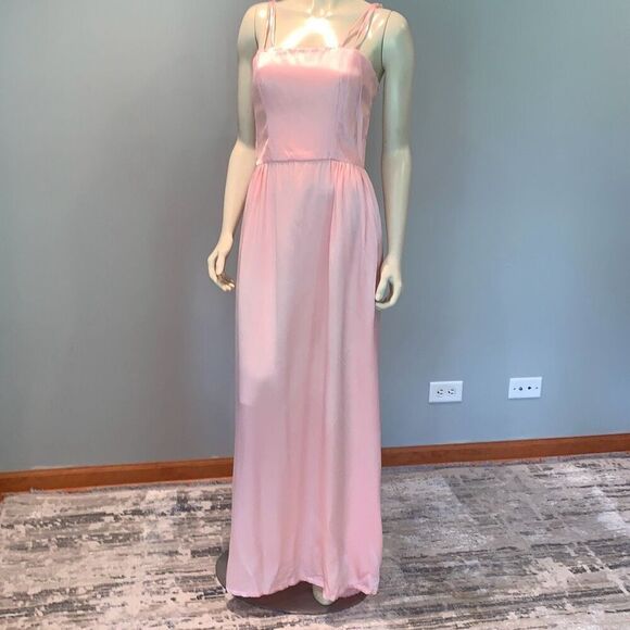 Vintage 60’s 70’s Pink Formal Maxi Dress with Sheer Floral Poncho Size Small - Picture 1 of 14